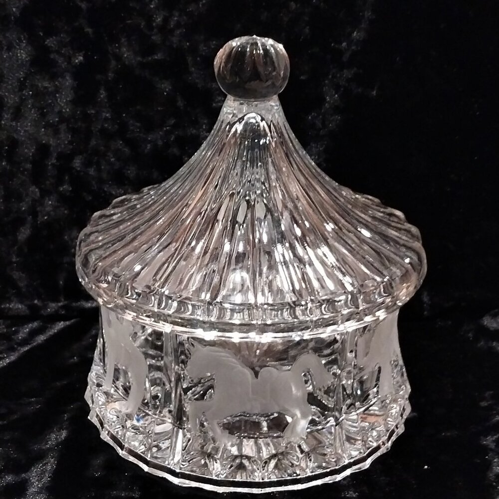 Etched Shannon Crystal Carousel Glass Candy Dish